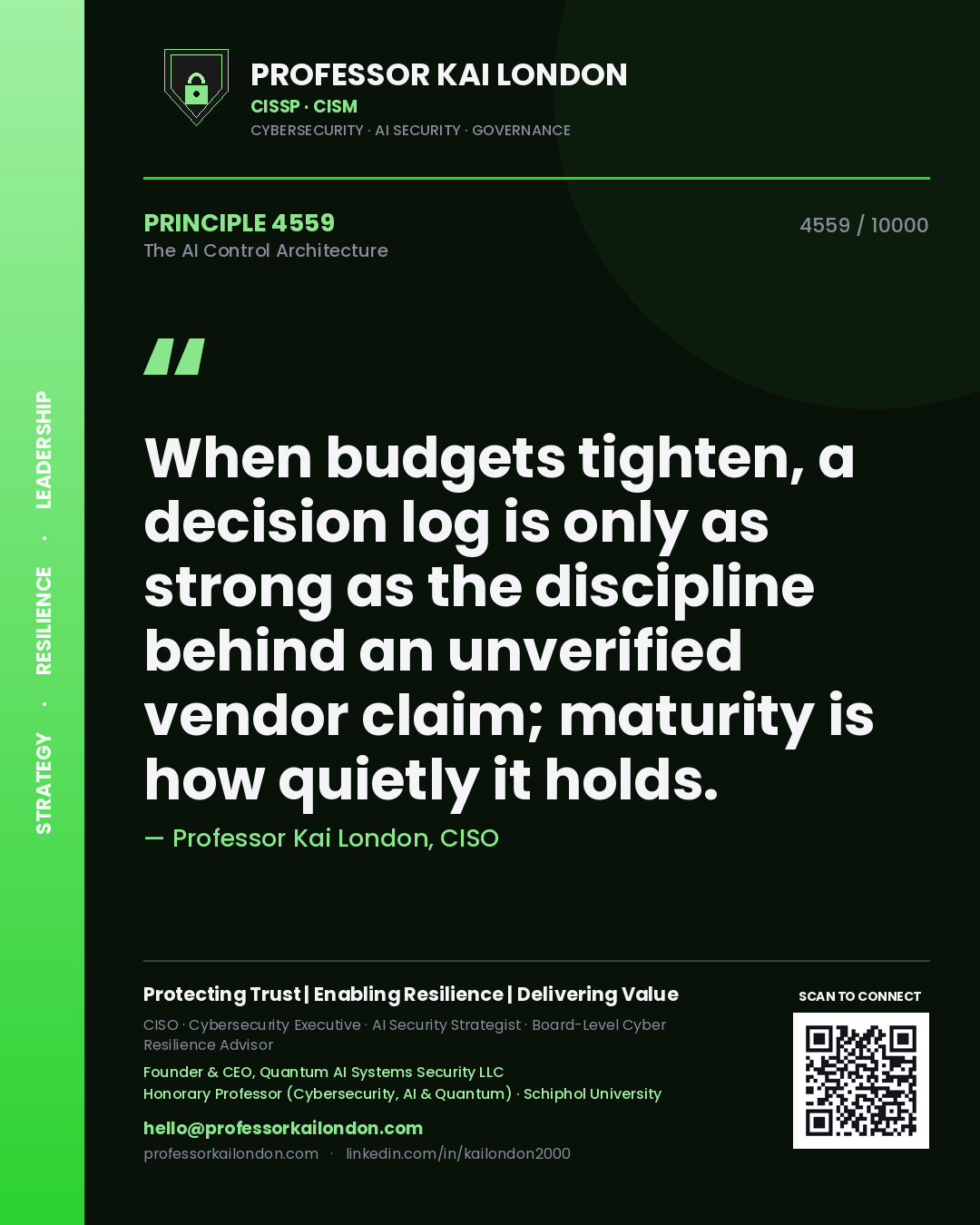 Professor Kai London principle 4559: When budgets tighten, a decision log is only as strong as the discipline behind an unverified vendor claim; maturity is how quietly it holds.