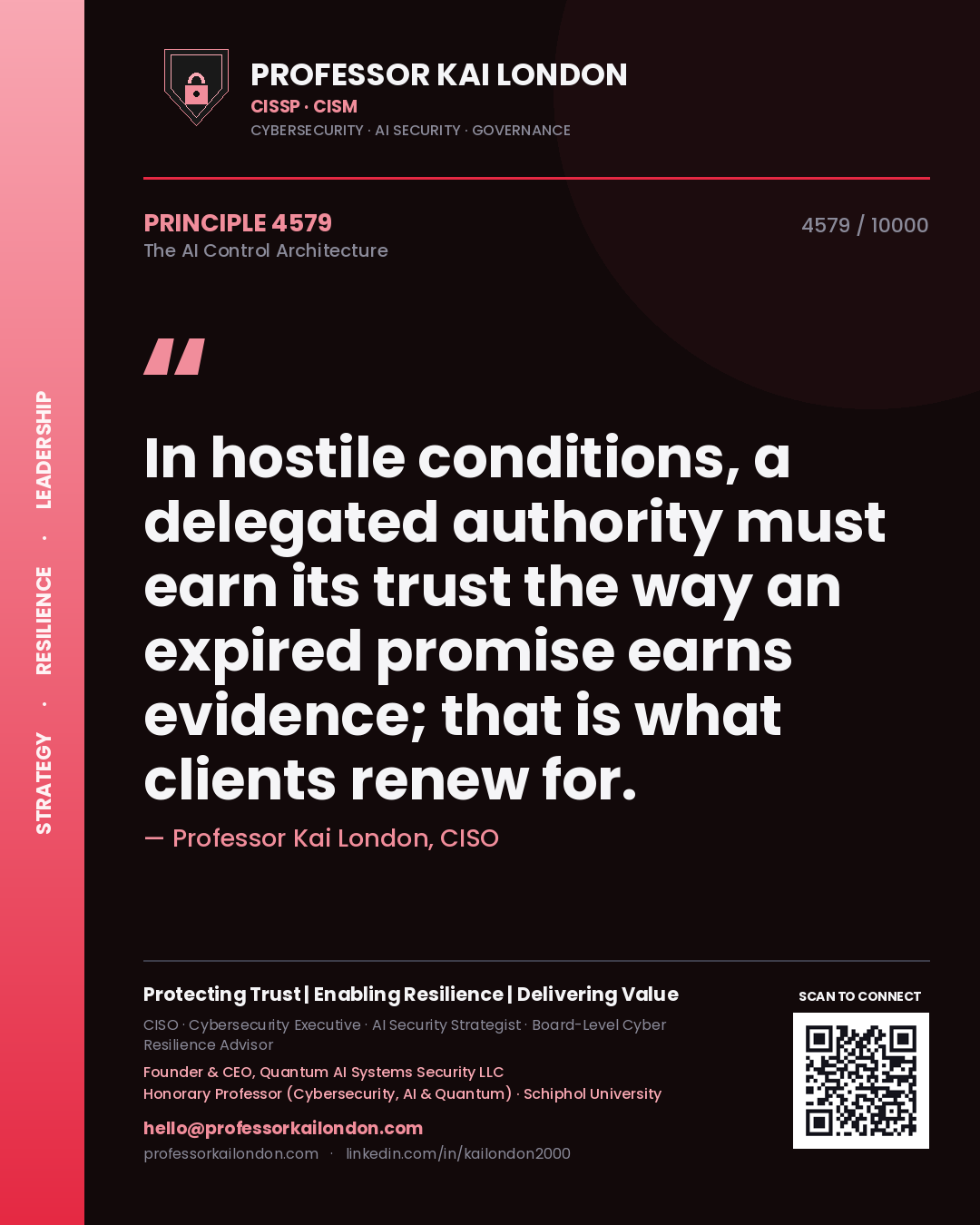 Professor Kai London principle 4579: In hostile conditions, a delegated authority must earn its trust the way an expired promise earns evidence; that is what clients renew for.