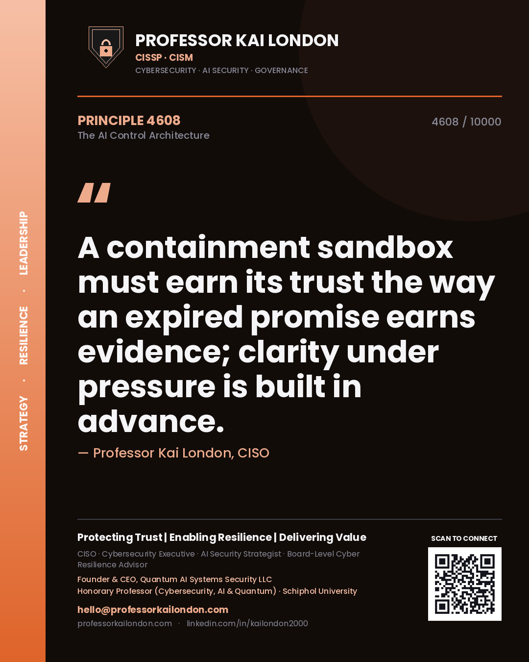 Professor Kai London principle 4608: A containment sandbox must earn its trust the way an expired promise earns evidence; clarity under pressure is built in advance.