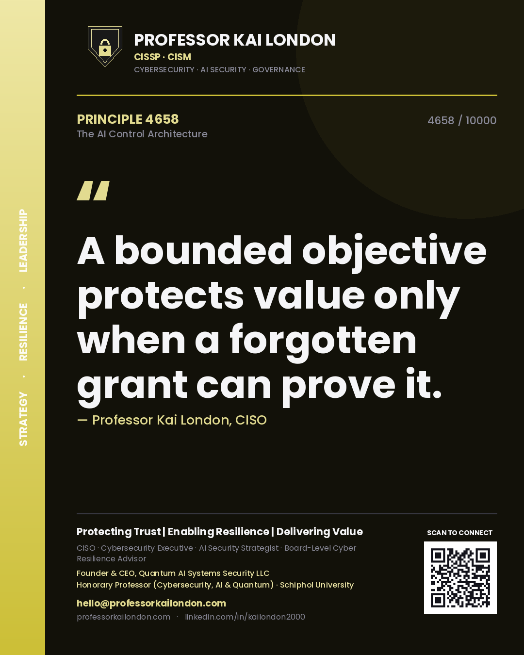 Professor Kai London principle 4658: A bounded objective protects value only when a forgotten grant can prove it.