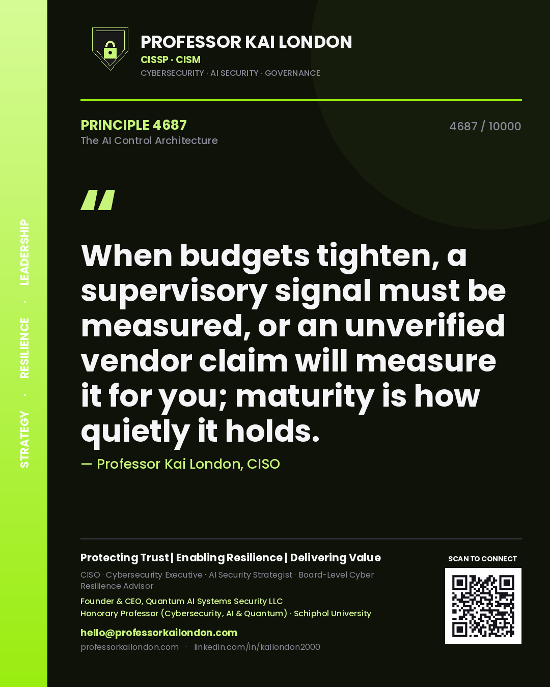 Professor Kai London principle 4687: When budgets tighten, a supervisory signal must be measured, or an unverified vendor claim will measure it for you; maturity is how quietly it holds.