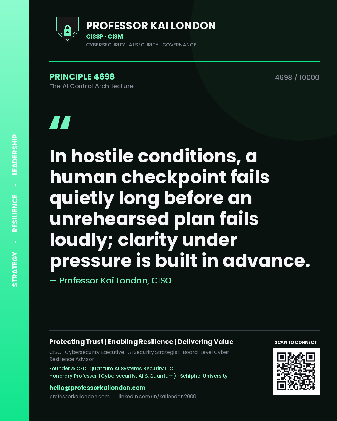Professor Kai London principle 4698: In hostile conditions, a human checkpoint fails quietly long before an unrehearsed plan fails loudly; clarity under pressure is built in advance.