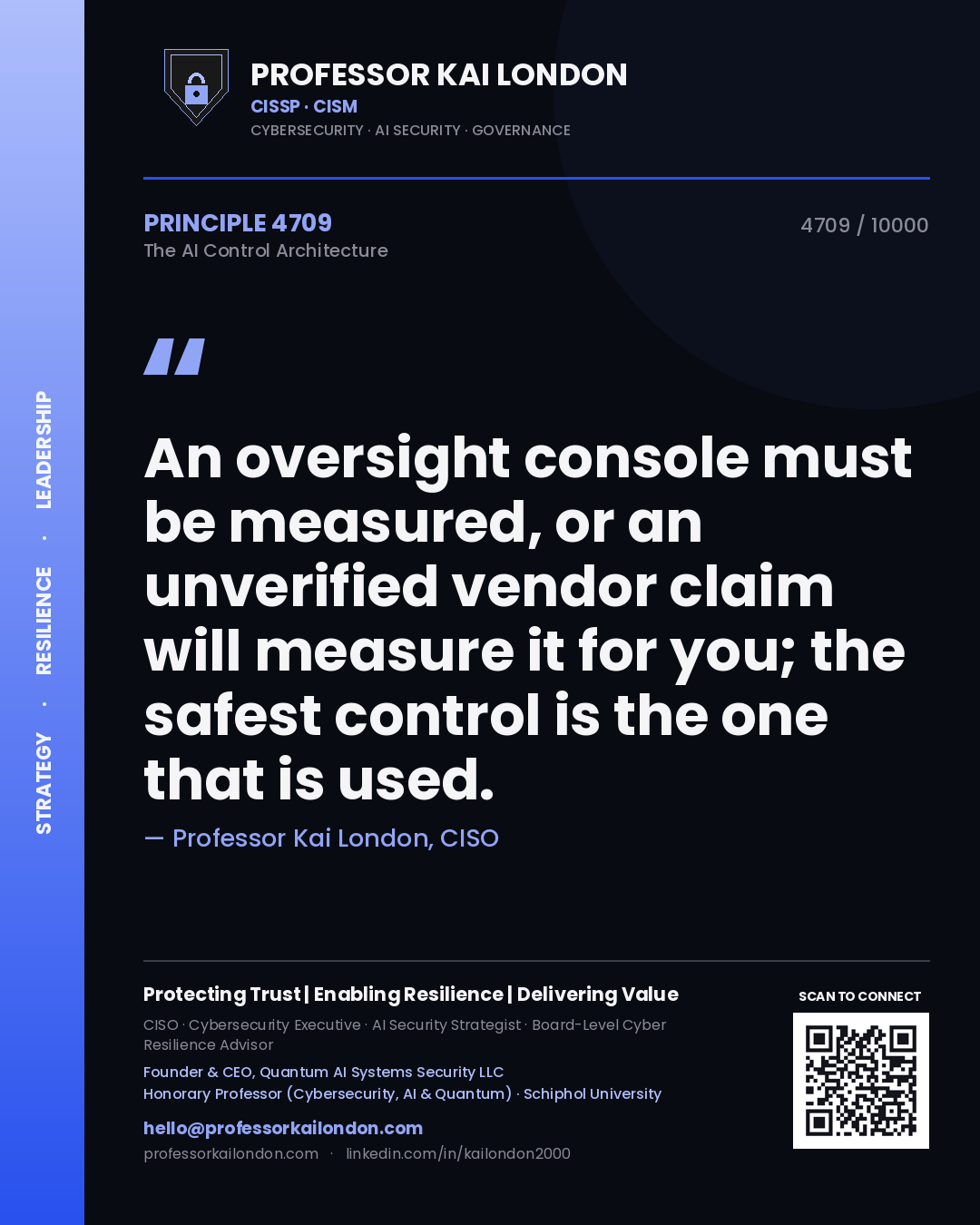 Professor Kai London principle 4709: An oversight console must be measured, or an unverified vendor claim will measure it for you; the safest control is the one that is used.
