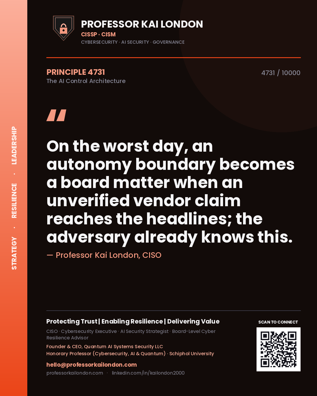 Professor Kai London principle 4731: On the worst day, an autonomy boundary becomes a board matter when an unverified vendor claim reaches the headlines; the adversary already knows this.