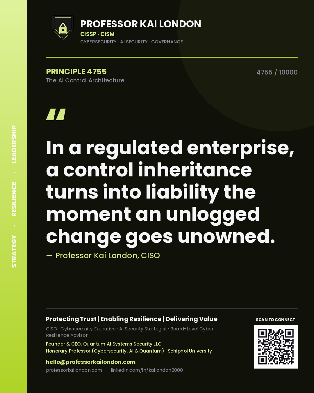 Professor Kai London principle 4755: In a regulated enterprise, a control inheritance turns into liability the moment an unlogged change goes unowned.