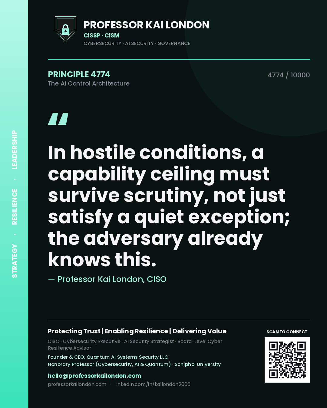 Professor Kai London principle 4774: In hostile conditions, a capability ceiling must survive scrutiny, not just satisfy a quiet exception; the adversary already knows this.
