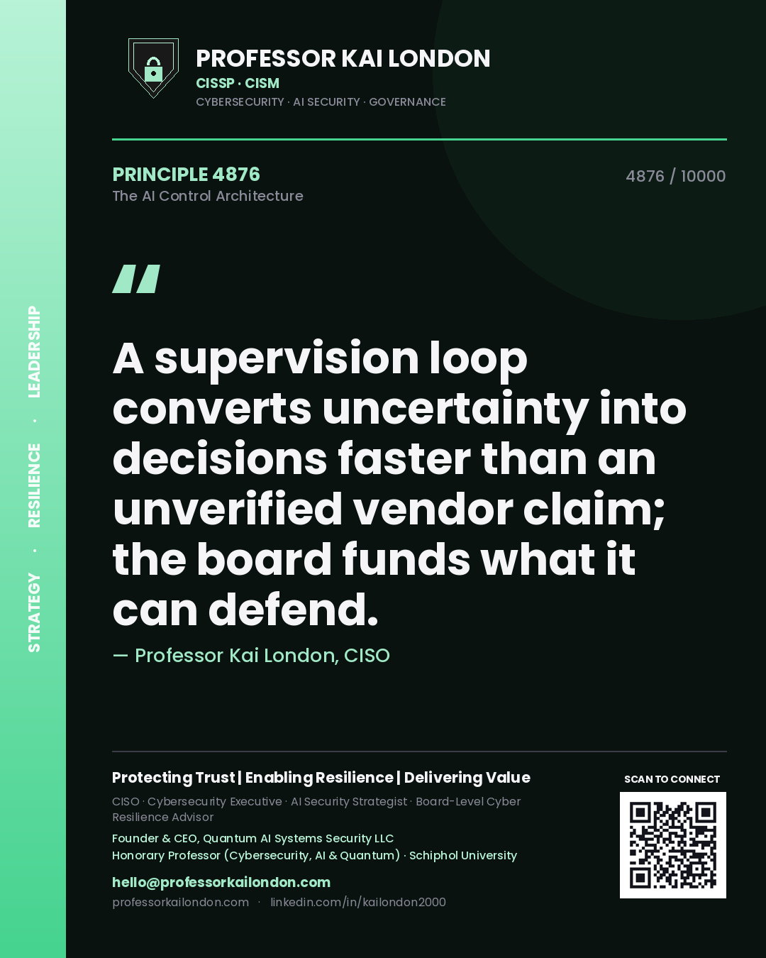Professor Kai London principle 4876: A supervision loop converts uncertainty into decisions faster than an unverified vendor claim; the board funds what it can defend.