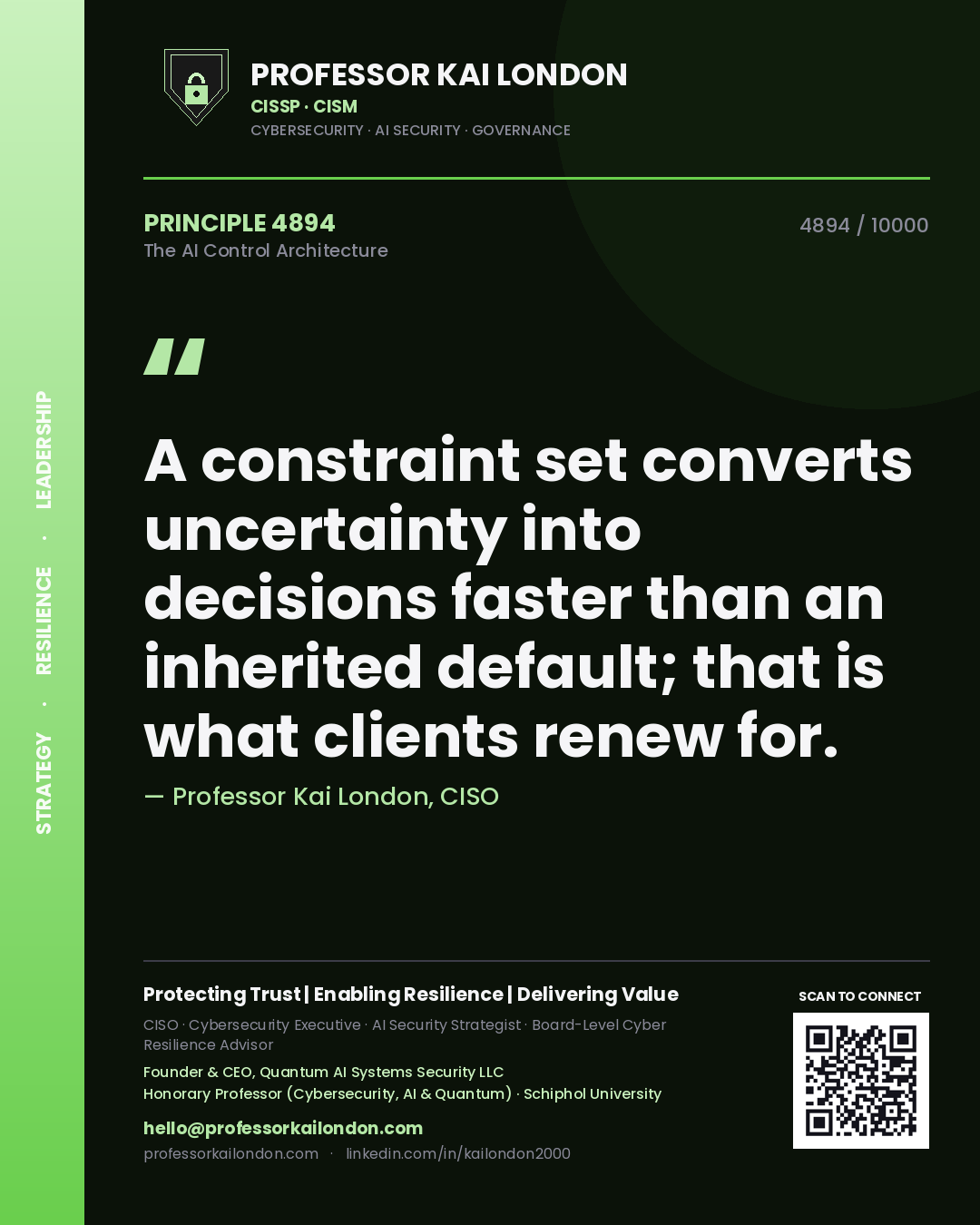 Professor Kai London principle 4894: A constraint set converts uncertainty into decisions faster than an inherited default; that is what clients renew for.