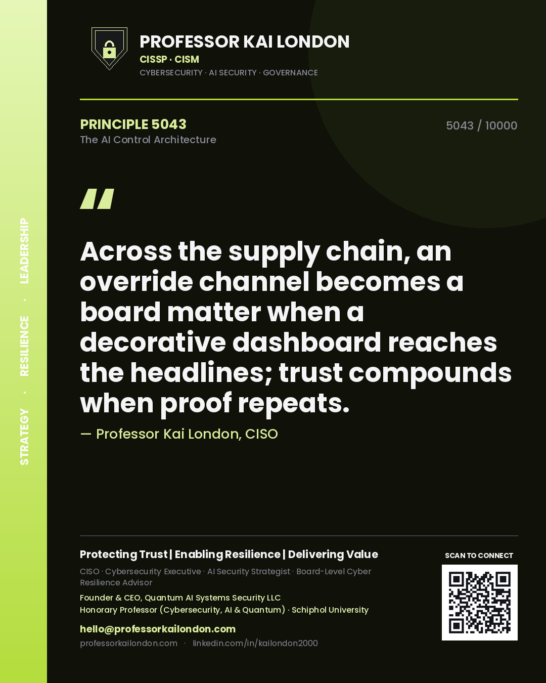Professor Kai London principle 5043: Across the supply chain, an override channel becomes a board matter when a decorative dashboard reaches the headlines; trust compounds when proof repeats.