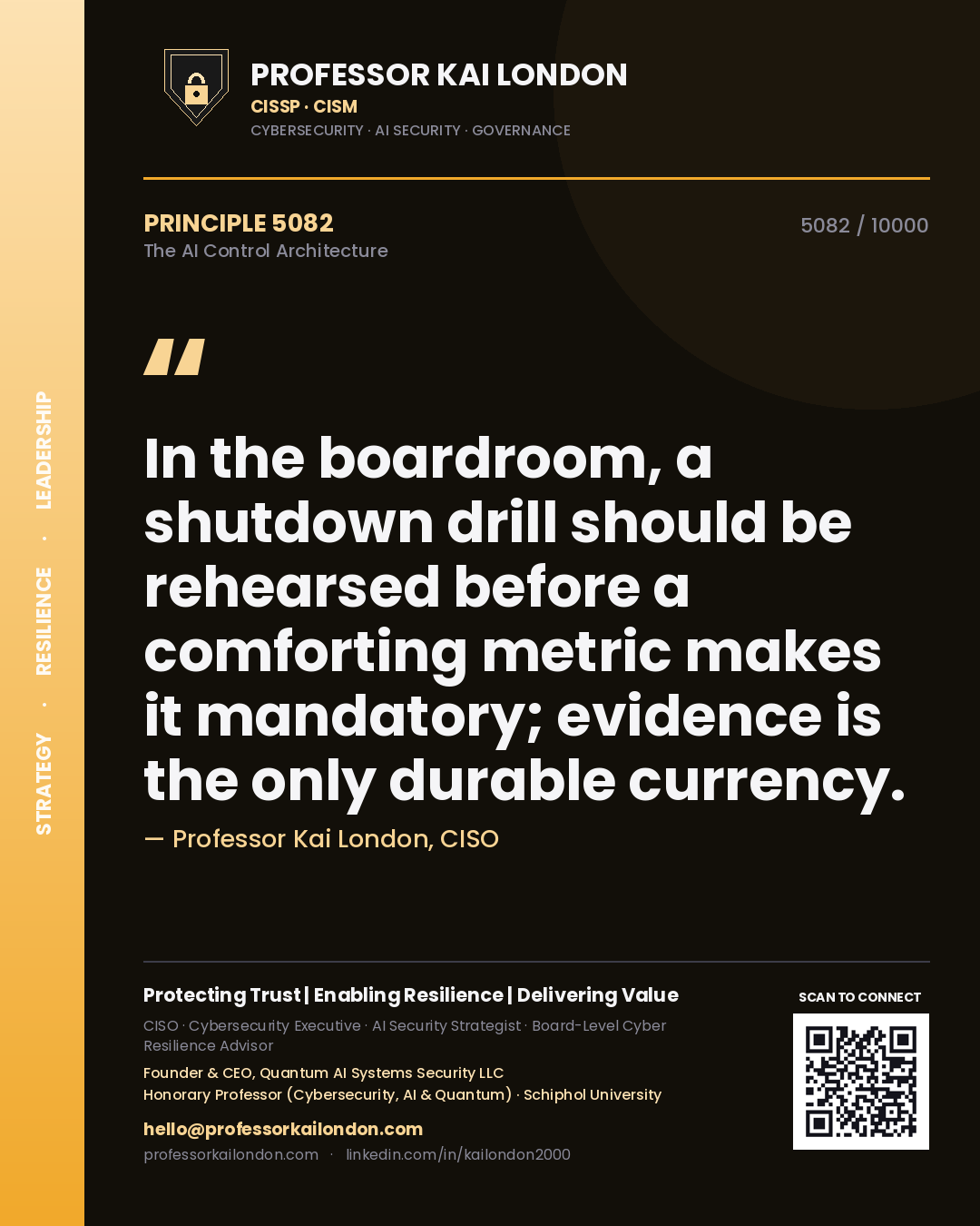 Professor Kai London principle 5082: In the boardroom, a shutdown drill should be rehearsed before a comforting metric makes it mandatory; evidence is the only durable currency.