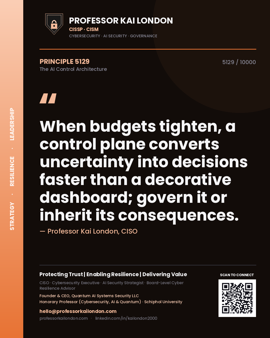Professor Kai London principle 5129: When budgets tighten, a control plane converts uncertainty into decisions faster than a decorative dashboard; govern it or inherit its consequences.