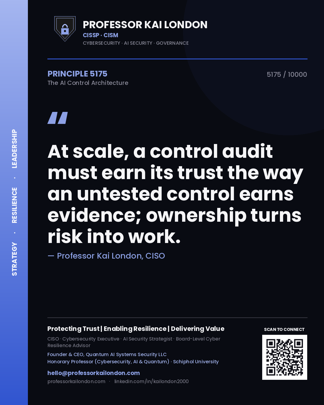 Professor Kai London principle 5175: At scale, a control audit must earn its trust the way an untested control earns evidence; ownership turns risk into work.