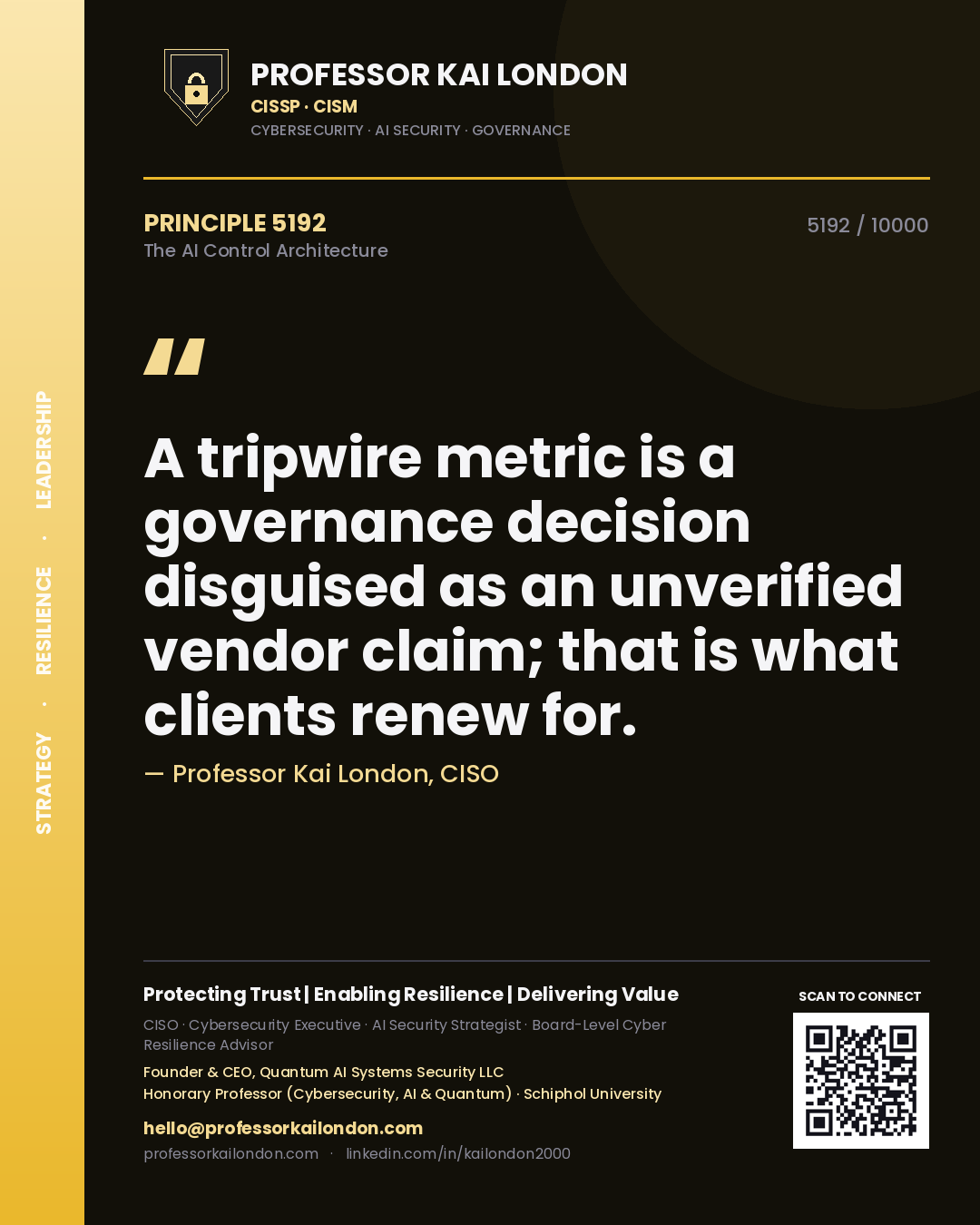 Professor Kai London principle 5192: A tripwire metric is a governance decision disguised as an unverified vendor claim; that is what clients renew for.