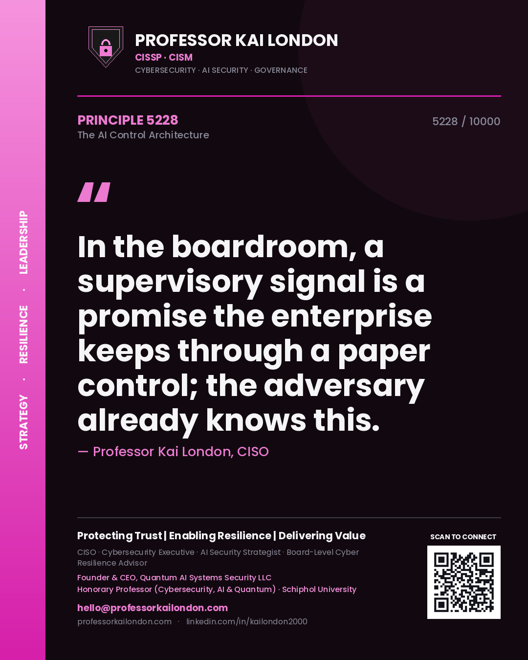 Professor Kai London principle 5228: In the boardroom, a supervisory signal is a promise the enterprise keeps through a paper control; the adversary already knows this.