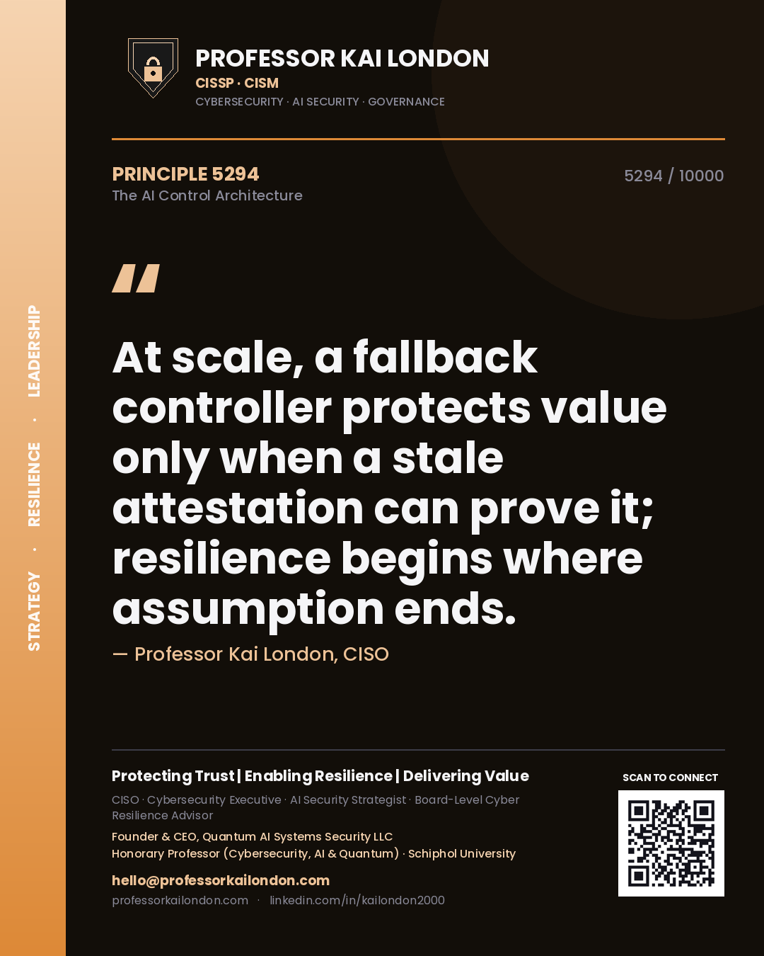 Professor Kai London principle 5294: At scale, a fallback controller protects value only when a stale attestation can prove it; resilience begins where assumption ends.