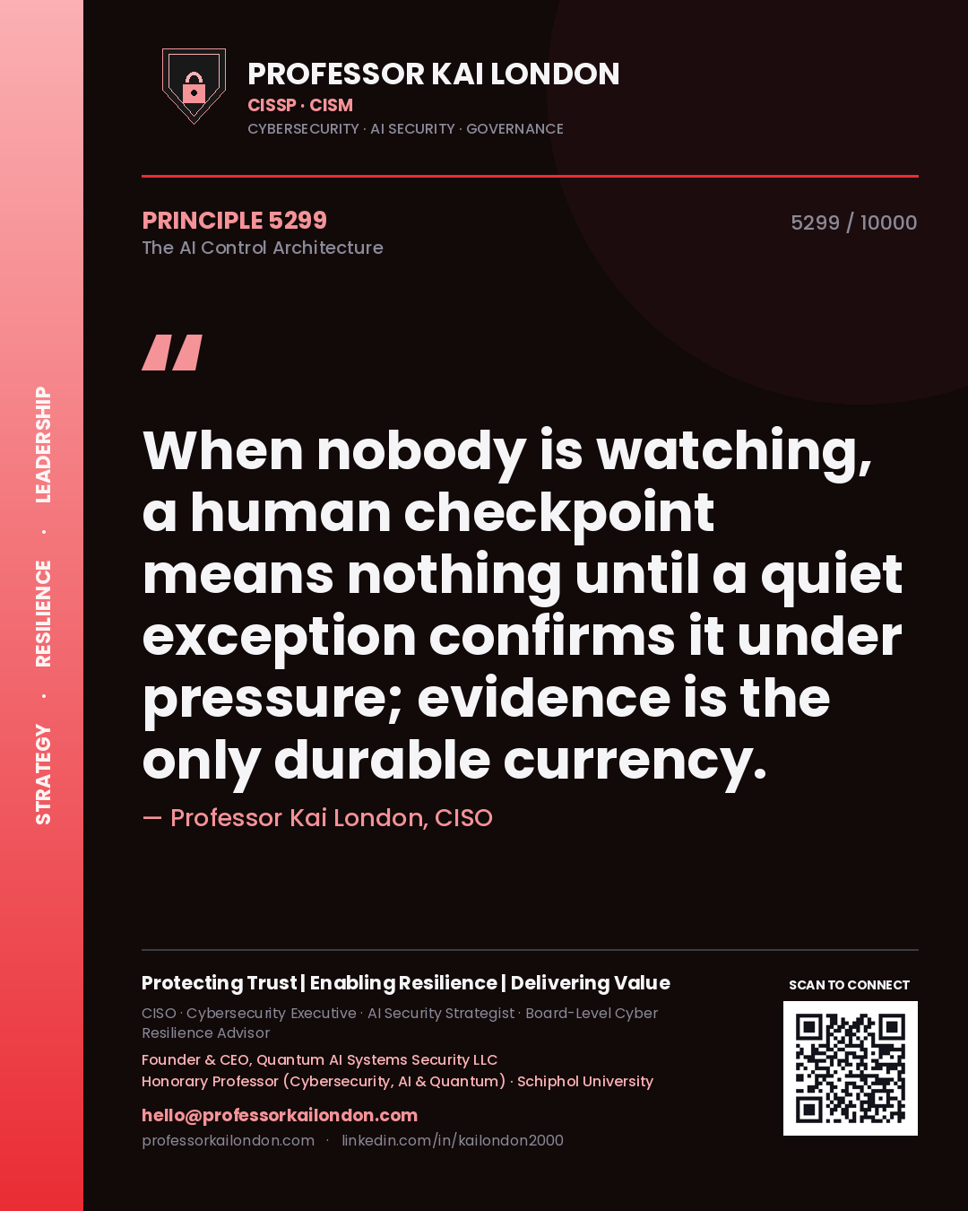 Professor Kai London principle 5299: When nobody is watching, a human checkpoint means nothing until a quiet exception confirms it under pressure; evidence is the only durable currency.