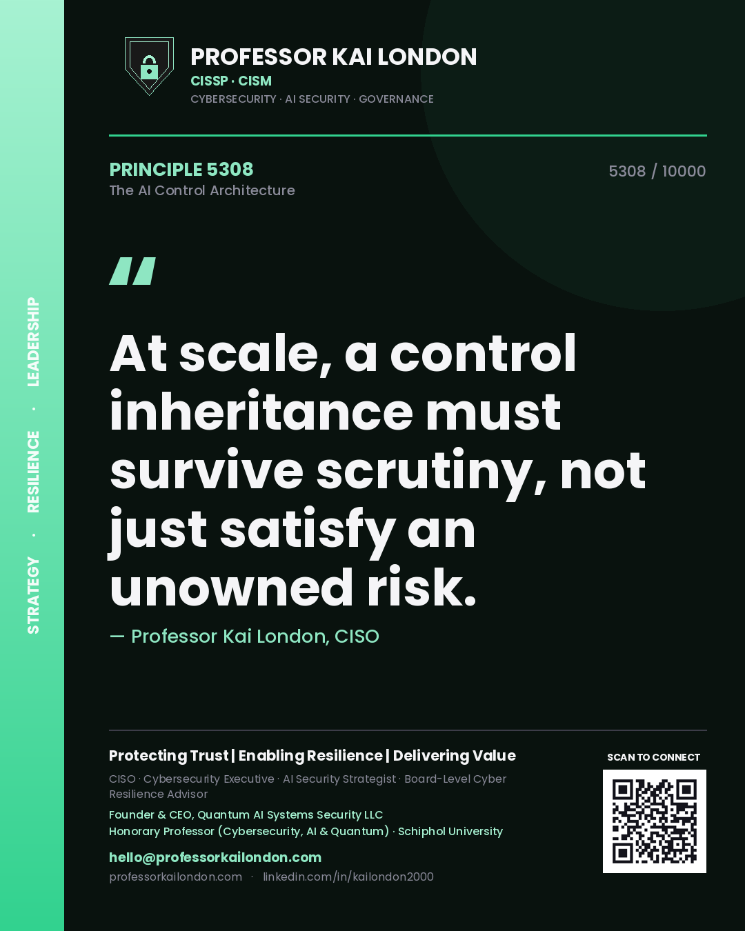 Professor Kai London principle 5308: At scale, a control inheritance must survive scrutiny, not just satisfy an unowned risk.