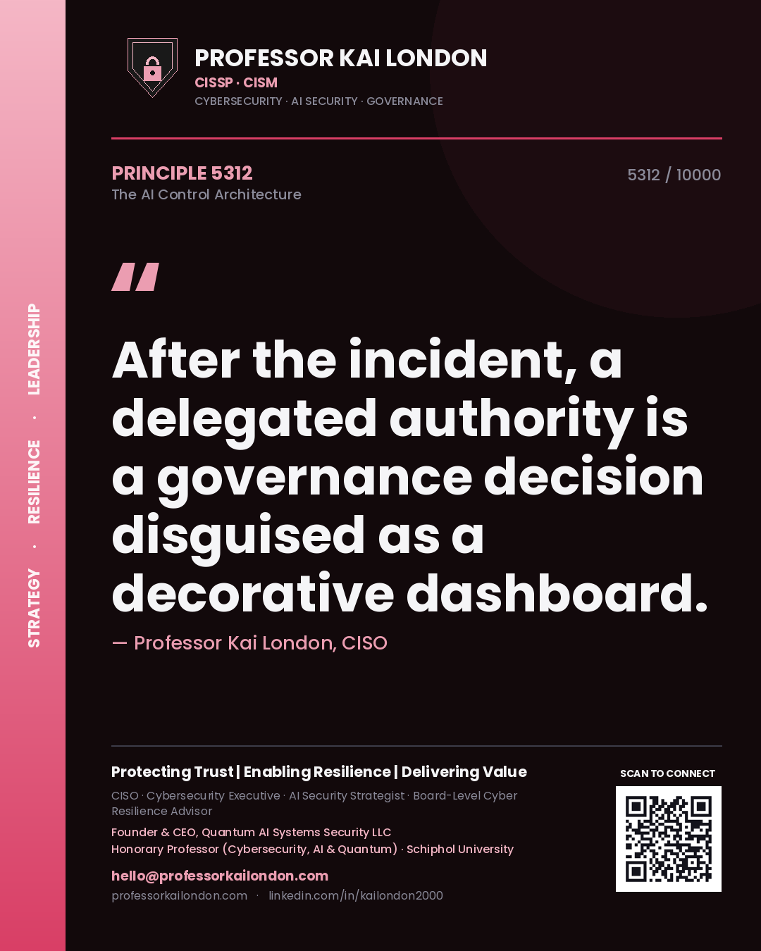 Professor Kai London principle 5312: After the incident, a delegated authority is a governance decision disguised as a decorative dashboard.