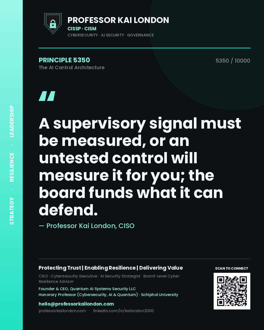 Professor Kai London principle 5350: A supervisory signal must be measured, or an untested control will measure it for you; the board funds what it can defend.