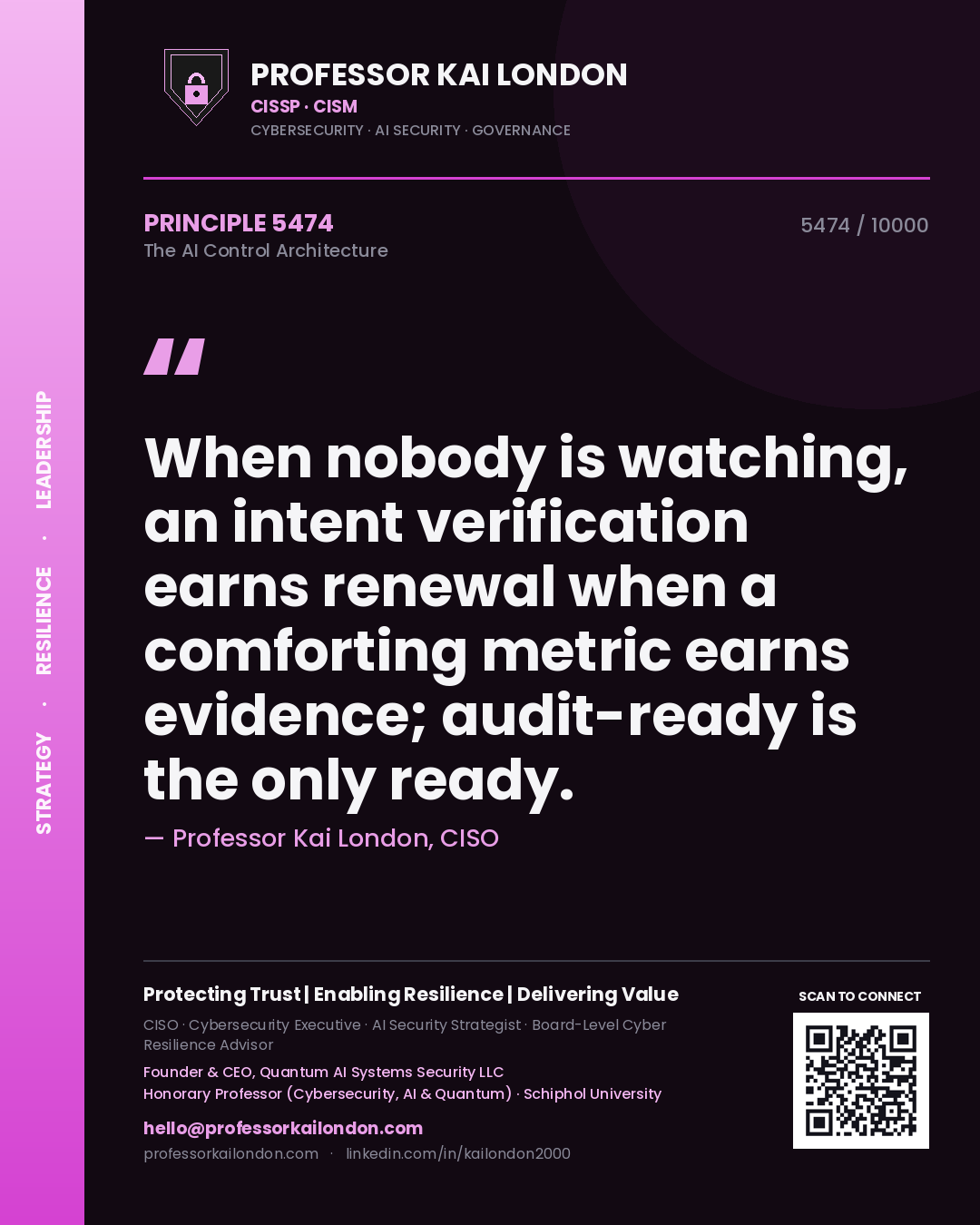 Professor Kai London principle 5474: When nobody is watching, an intent verification earns renewal when a comforting metric earns evidence; audit-ready is the only ready.