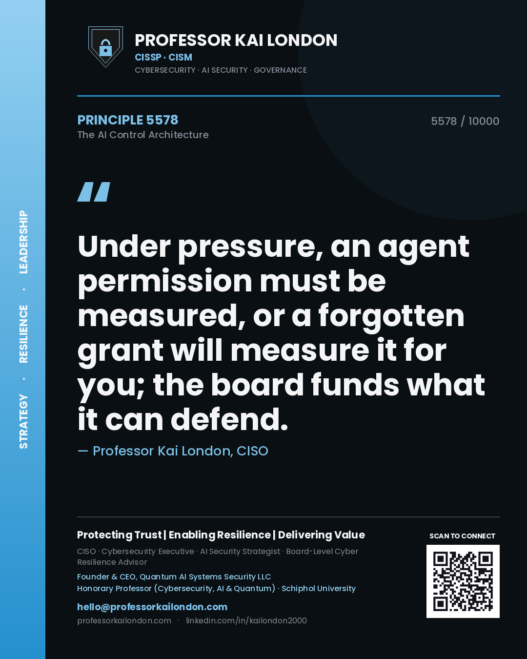 Professor Kai London principle 5578: Under pressure, an agent permission must be measured, or a forgotten grant will measure it for you; the board funds what it can defend.
