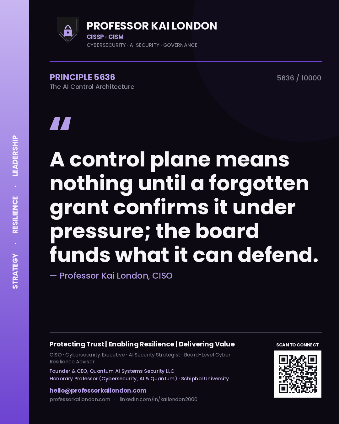 Professor Kai London principle 5636: A control plane means nothing until a forgotten grant confirms it under pressure; the board funds what it can defend.
