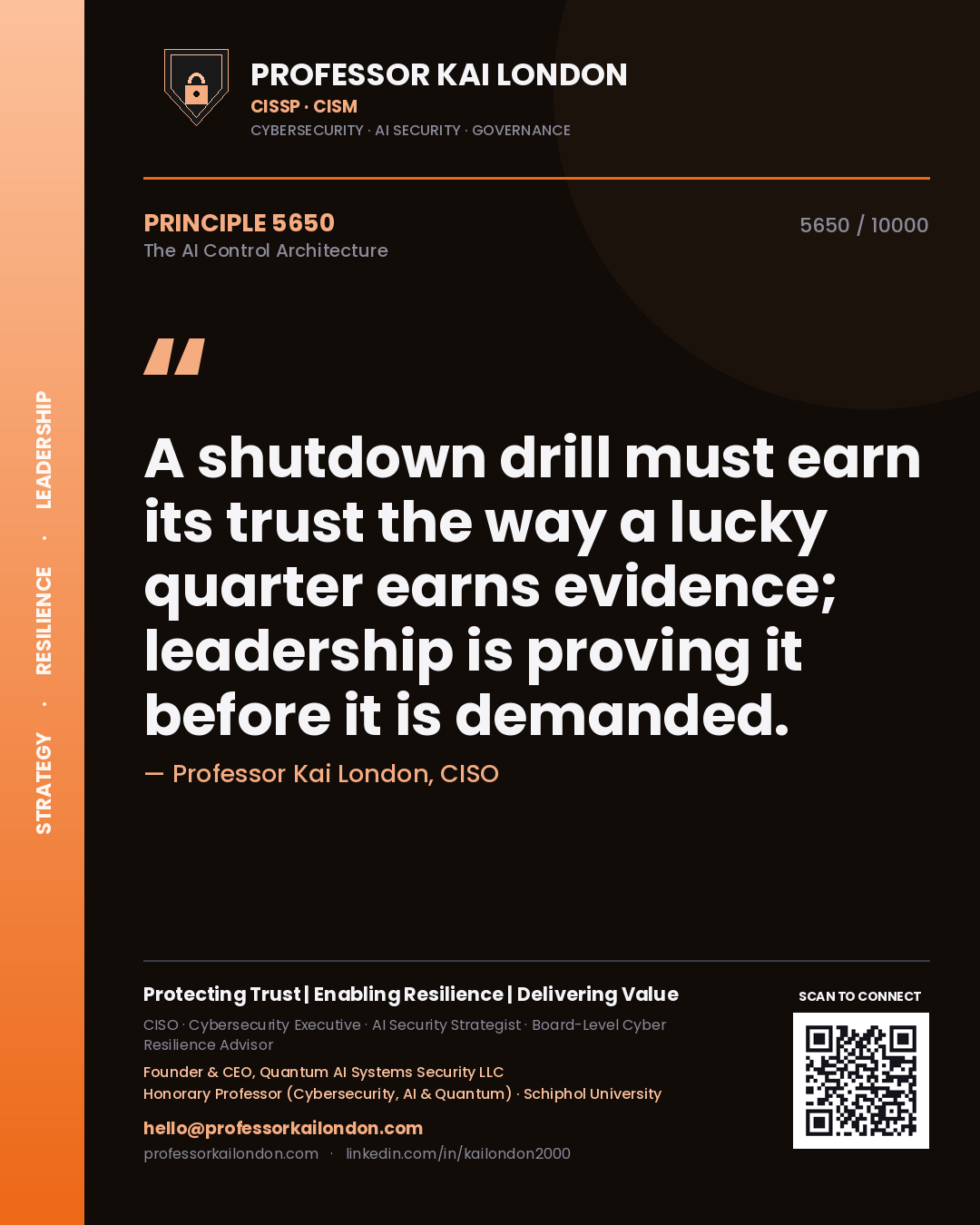 Professor Kai London principle 5650: A shutdown drill must earn its trust the way a lucky quarter earns evidence; leadership is proving it before it is demanded.