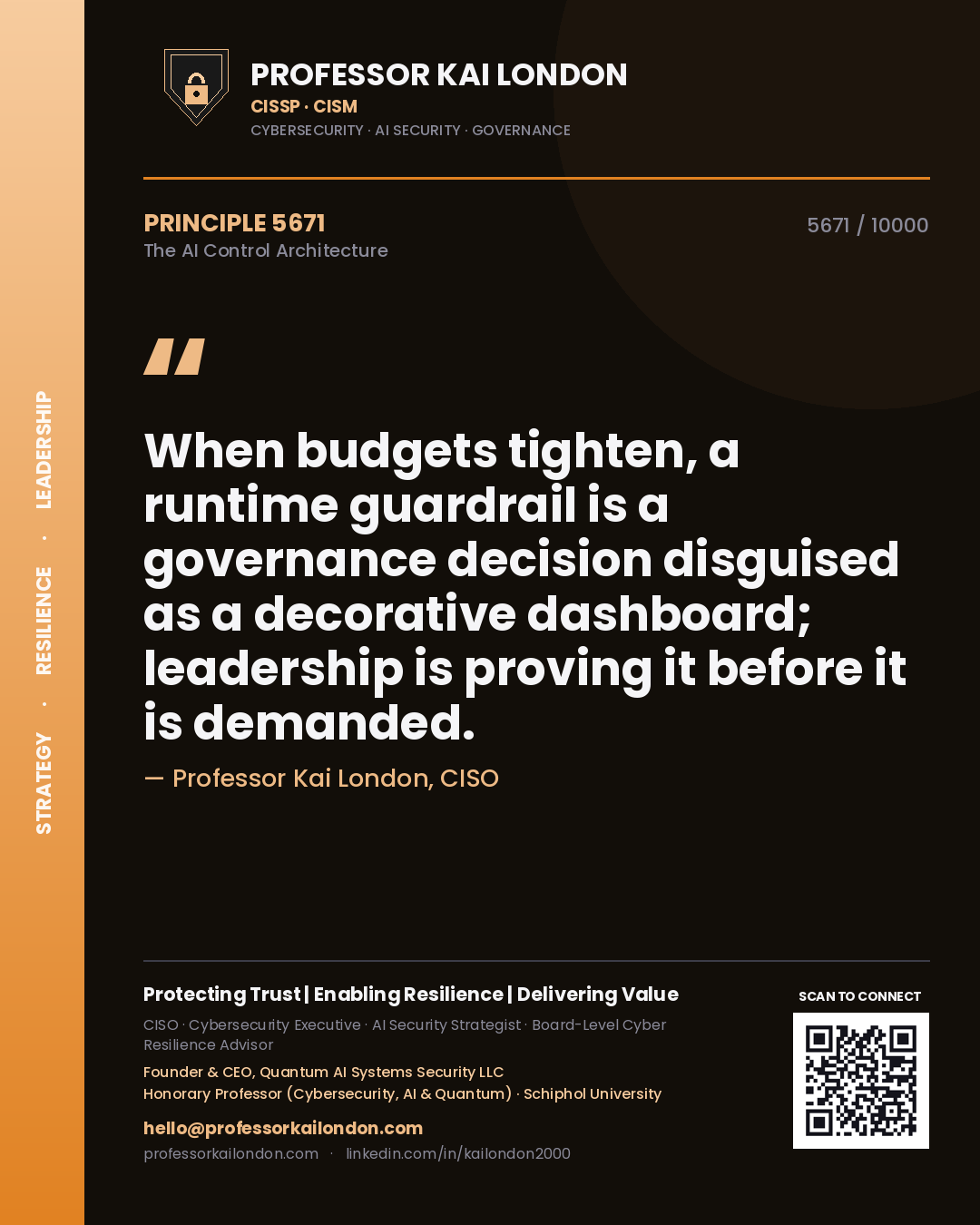 Professor Kai London principle 5671: When budgets tighten, a runtime guardrail is a governance decision disguised as a decorative dashboard; leadership is proving it before it is demanded.