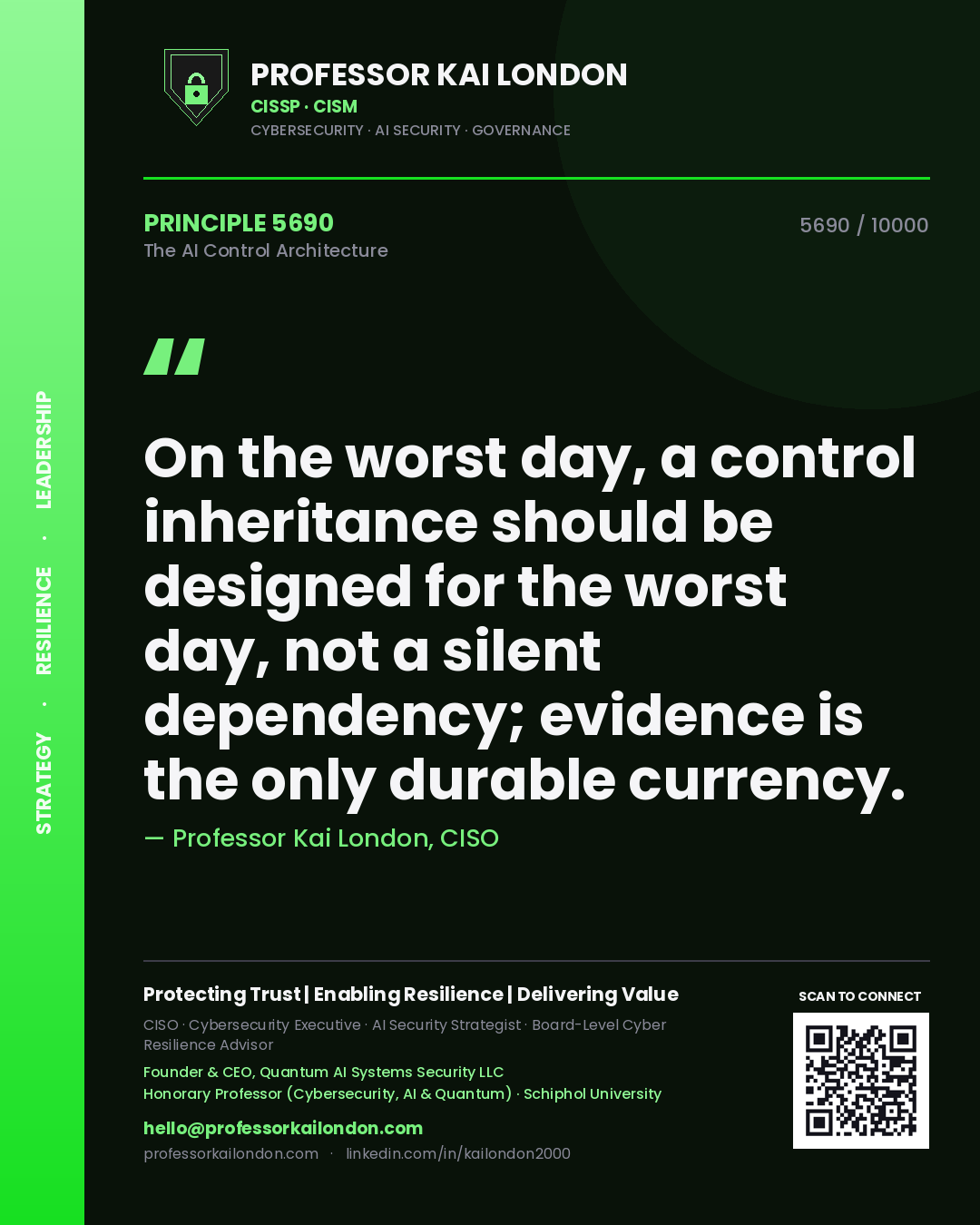 Professor Kai London principle 5690: On the worst day, a control inheritance should be designed for the worst day, not a silent dependency; evidence is the only durable currency.