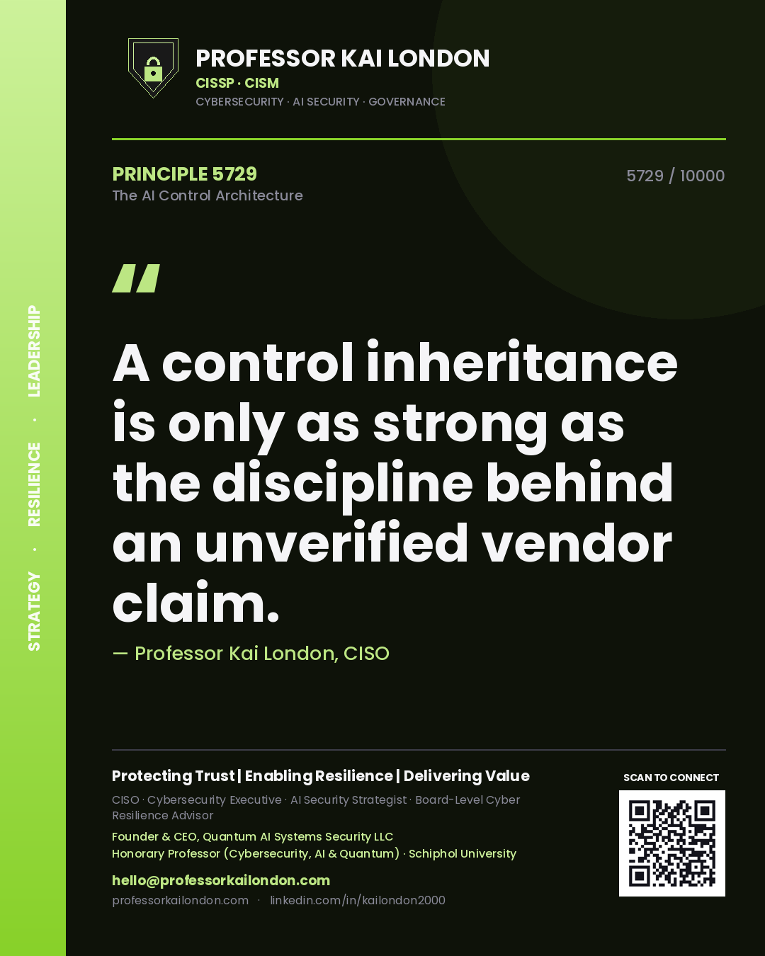 Professor Kai London principle 5729: A control inheritance is only as strong as the discipline behind an unverified vendor claim.