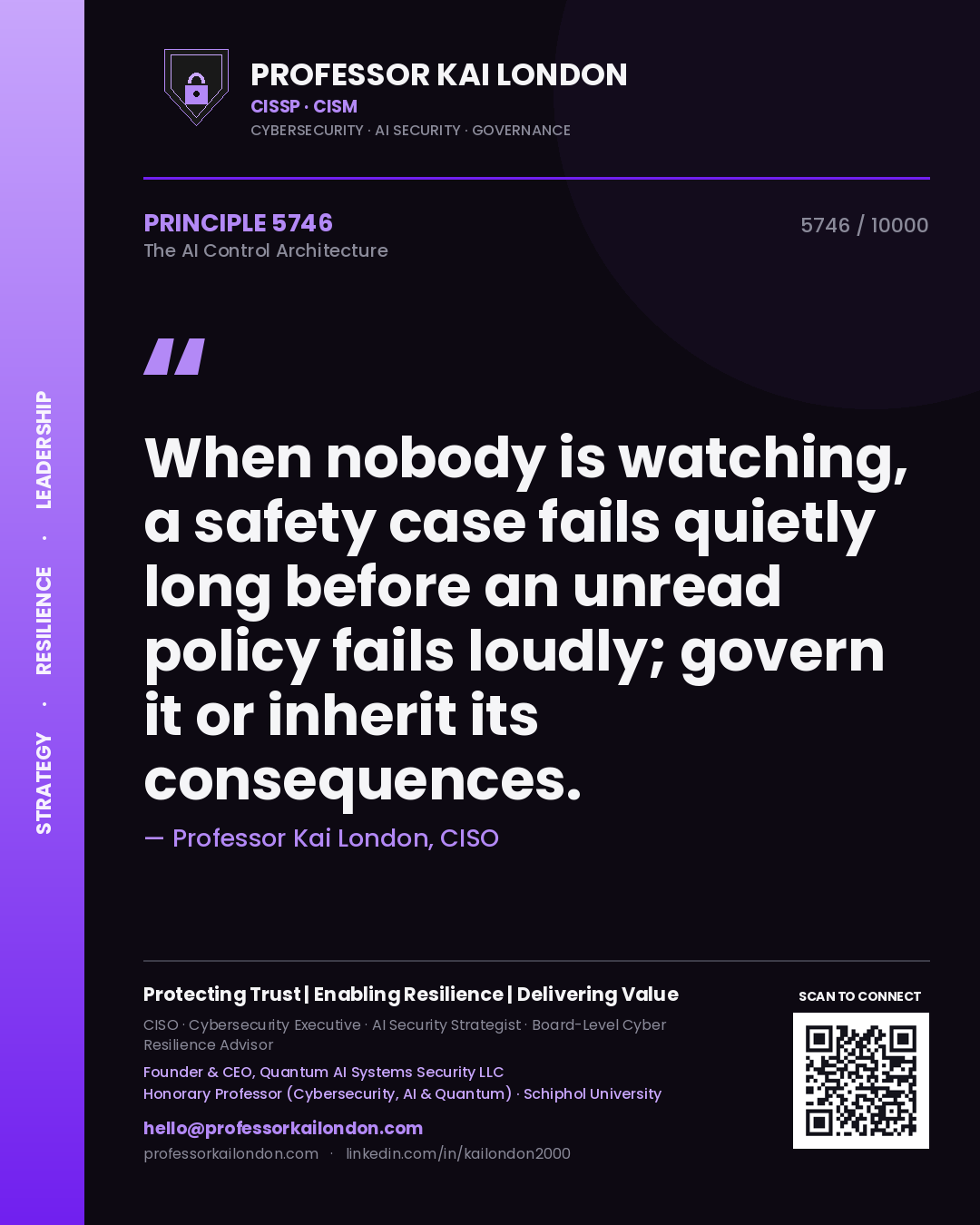 Professor Kai London principle 5746: When nobody is watching, a safety case fails quietly long before an unread policy fails loudly; govern it or inherit its consequences.