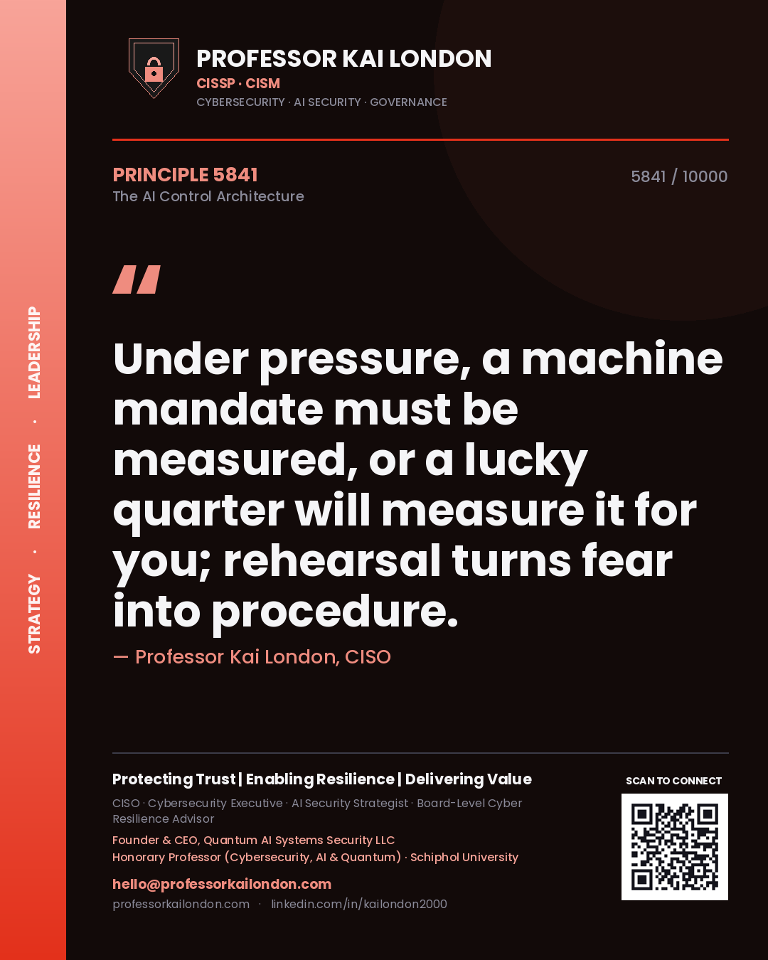 Professor Kai London principle 5841: Under pressure, a machine mandate must be measured, or a lucky quarter will measure it for you; rehearsal turns fear into procedure.