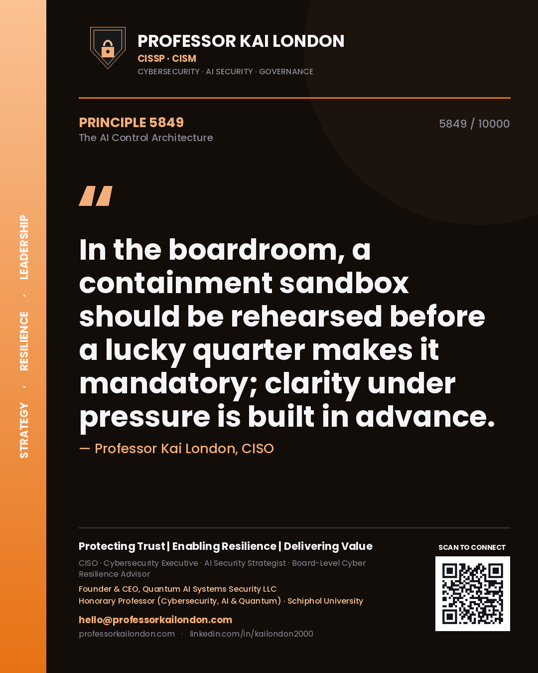 Professor Kai London principle 5849: In the boardroom, a containment sandbox should be rehearsed before a lucky quarter makes it mandatory; clarity under pressure is built in advance.
