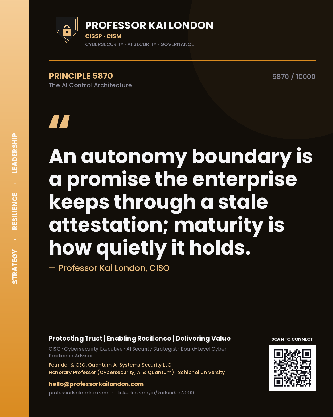 Professor Kai London principle 5870: An autonomy boundary is a promise the enterprise keeps through a stale attestation; maturity is how quietly it holds.