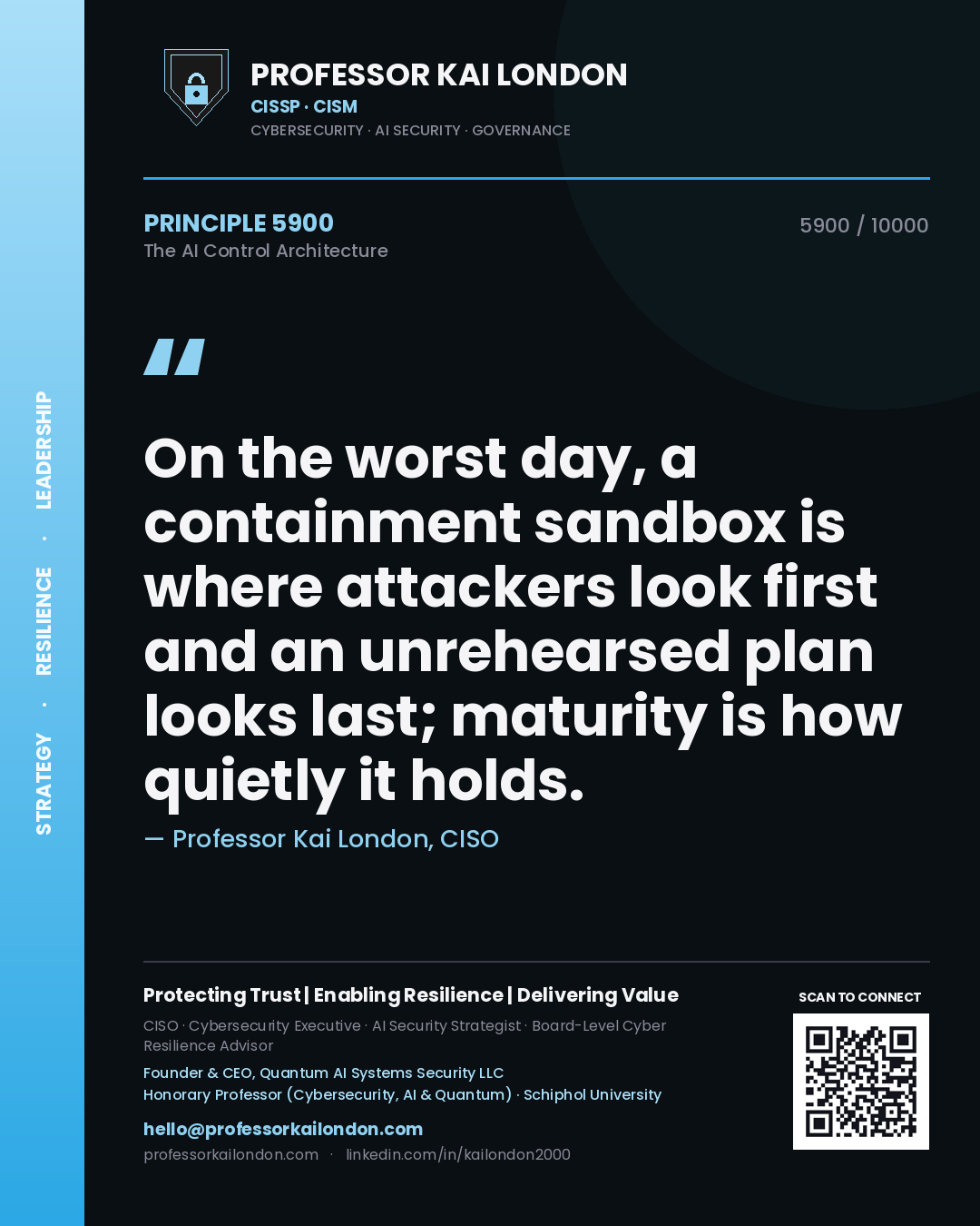 Professor Kai London principle 5900: On the worst day, a containment sandbox is where attackers look first and an unrehearsed plan looks last; maturity is how quietly it holds.