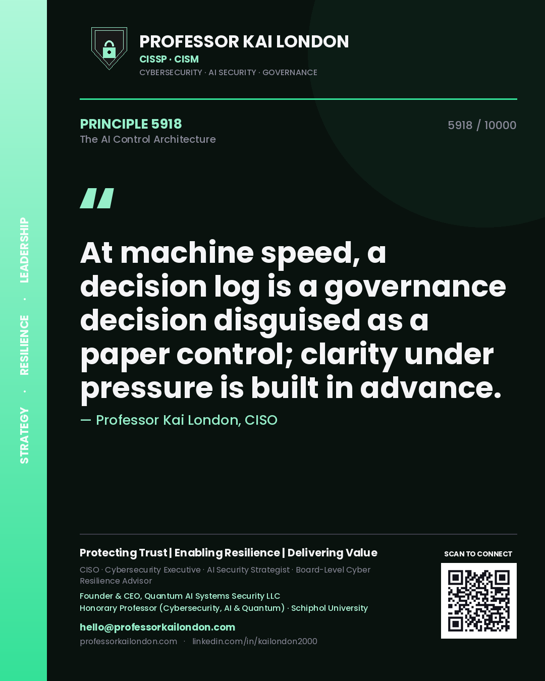 Professor Kai London principle 5918: At machine speed, a decision log is a governance decision disguised as a paper control; clarity under pressure is built in advance.