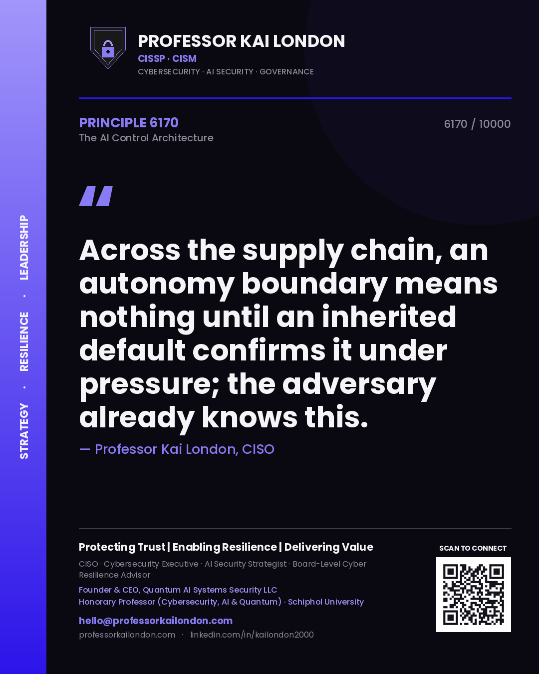 Professor Kai London principle 6170: Across the supply chain, an autonomy boundary means nothing until an inherited default confirms it under pressure; the adversary already knows this.