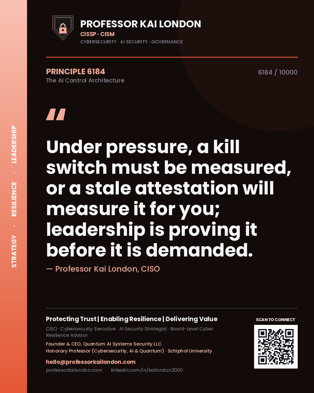 Professor Kai London principle 6184: Under pressure, a kill switch must be measured, or a stale attestation will measure it for you; leadership is proving it before it is demanded.