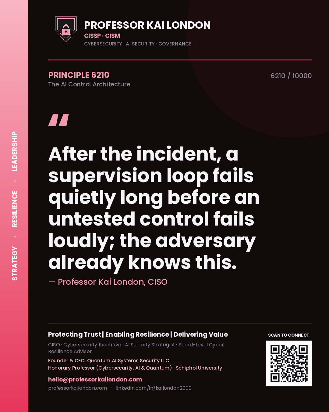 Professor Kai London principle 6210: After the incident, a supervision loop fails quietly long before an untested control fails loudly; the adversary already knows this.