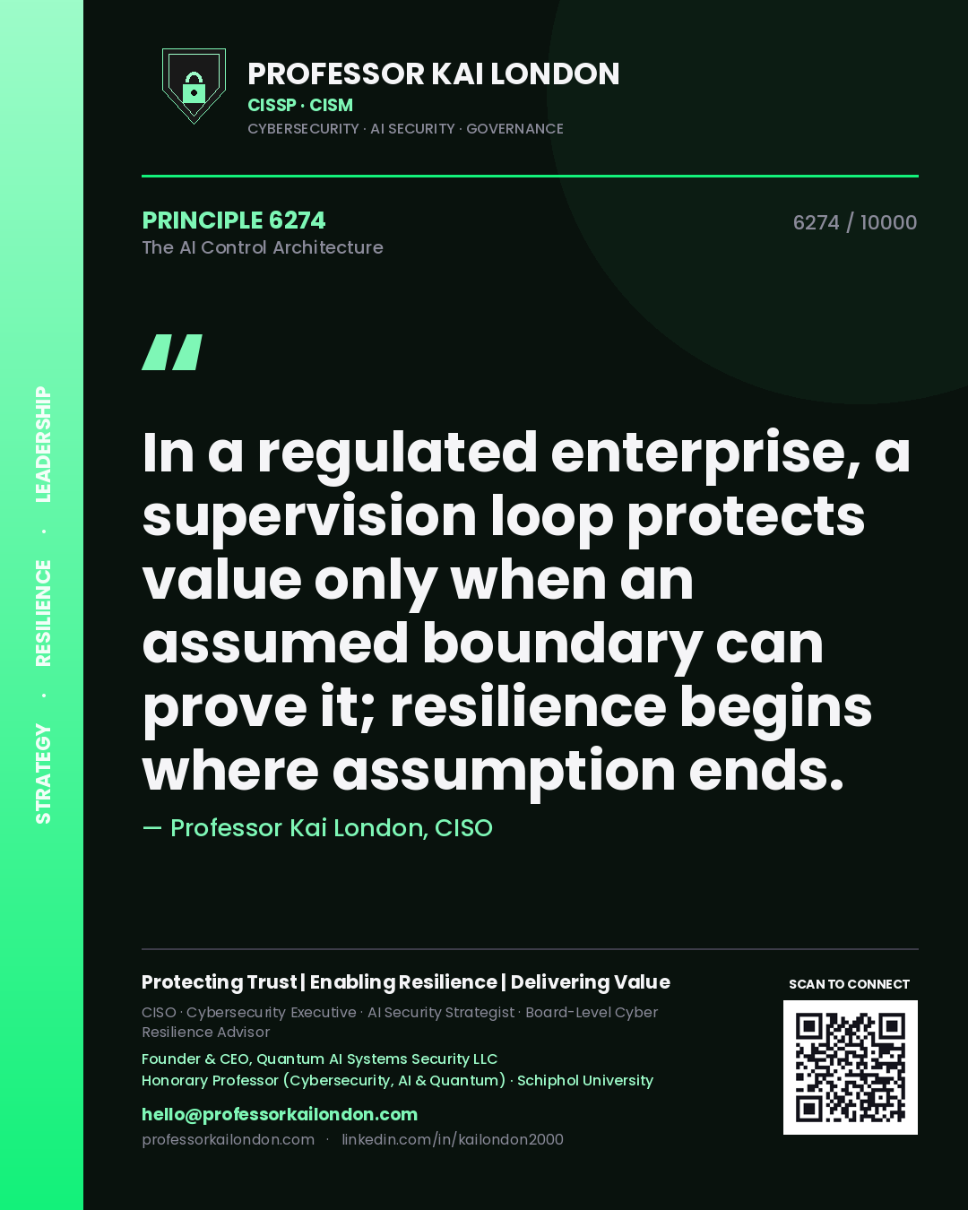 Professor Kai London principle 6274: In a regulated enterprise, a supervision loop protects value only when an assumed boundary can prove it; resilience begins where assumption ends.