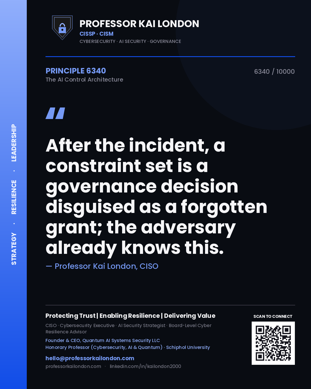 Professor Kai London principle 6340: After the incident, a constraint set is a governance decision disguised as a forgotten grant; the adversary already knows this.