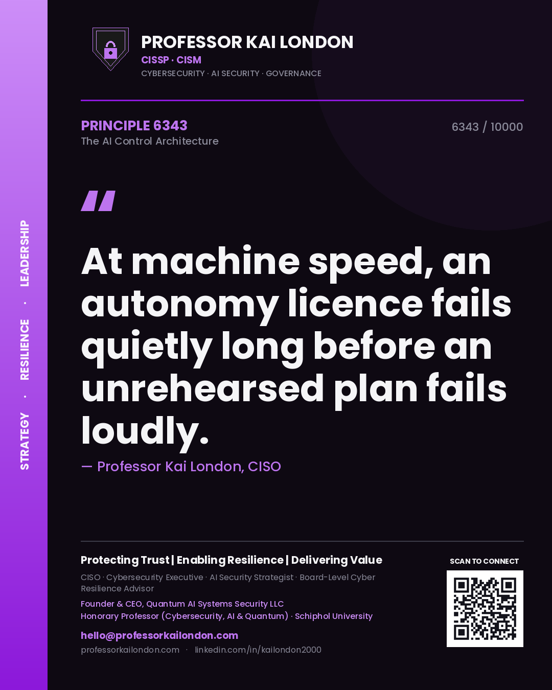 Professor Kai London principle 6343: At machine speed, an autonomy licence fails quietly long before an unrehearsed plan fails loudly.