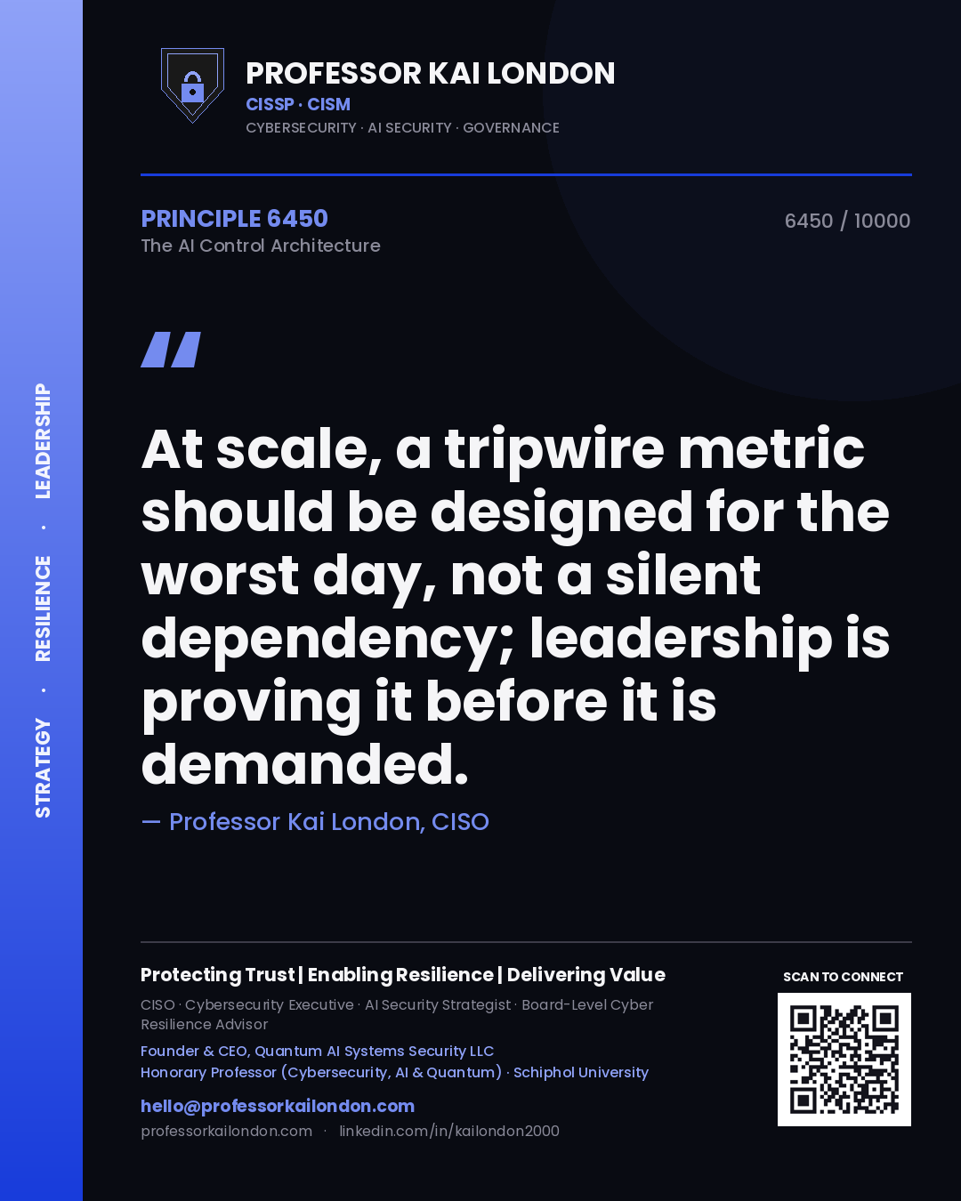 Professor Kai London principle 6450: At scale, a tripwire metric should be designed for the worst day, not a silent dependency; leadership is proving it before it is demanded.