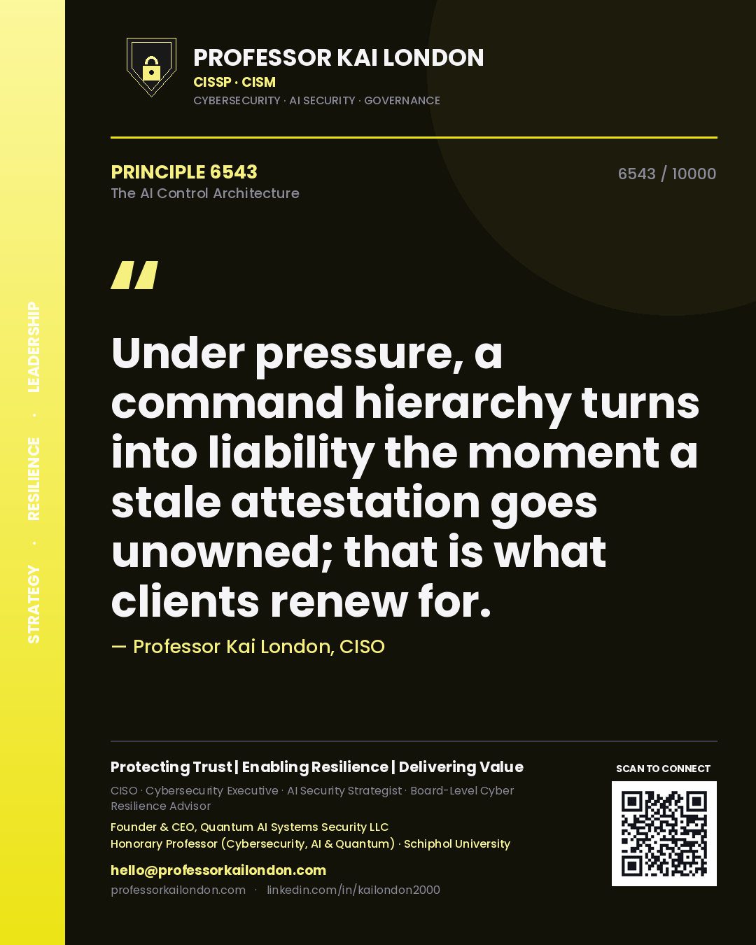 Professor Kai London principle 6543: Under pressure, a command hierarchy turns into liability the moment a stale attestation goes unowned; that is what clients renew for.