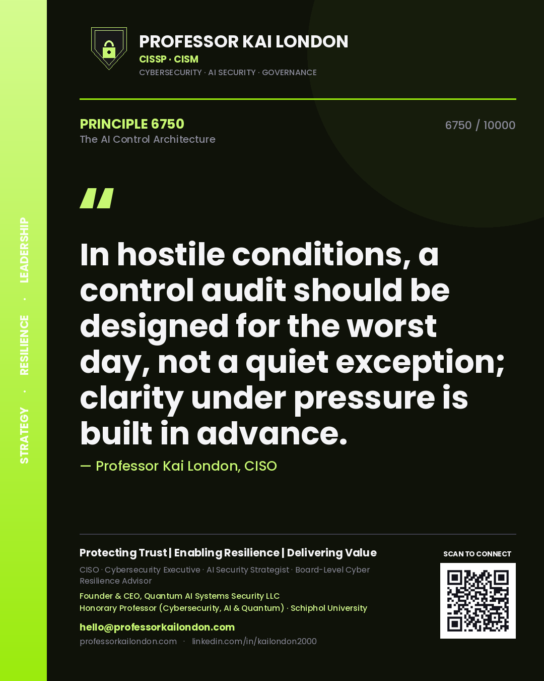 Professor Kai London principle 6750: In hostile conditions, a control audit should be designed for the worst day, not a quiet exception; clarity under pressure is built in advance.