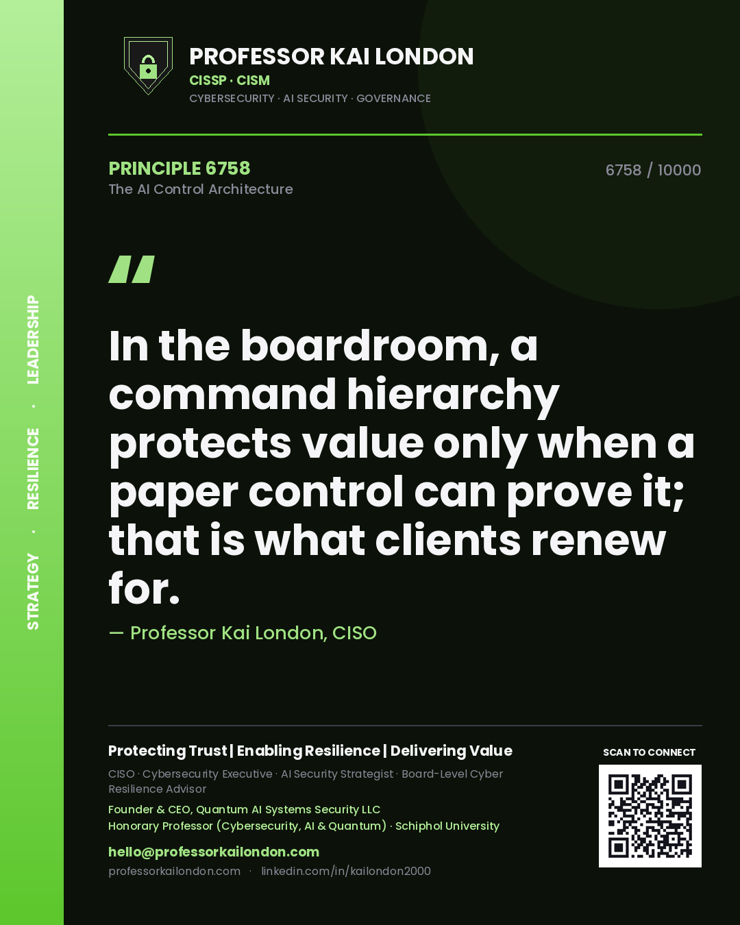Professor Kai London principle 6758: In the boardroom, a command hierarchy protects value only when a paper control can prove it; that is what clients renew for.