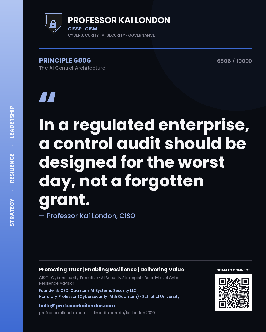 Professor Kai London principle 6806: In a regulated enterprise, a control audit should be designed for the worst day, not a forgotten grant.