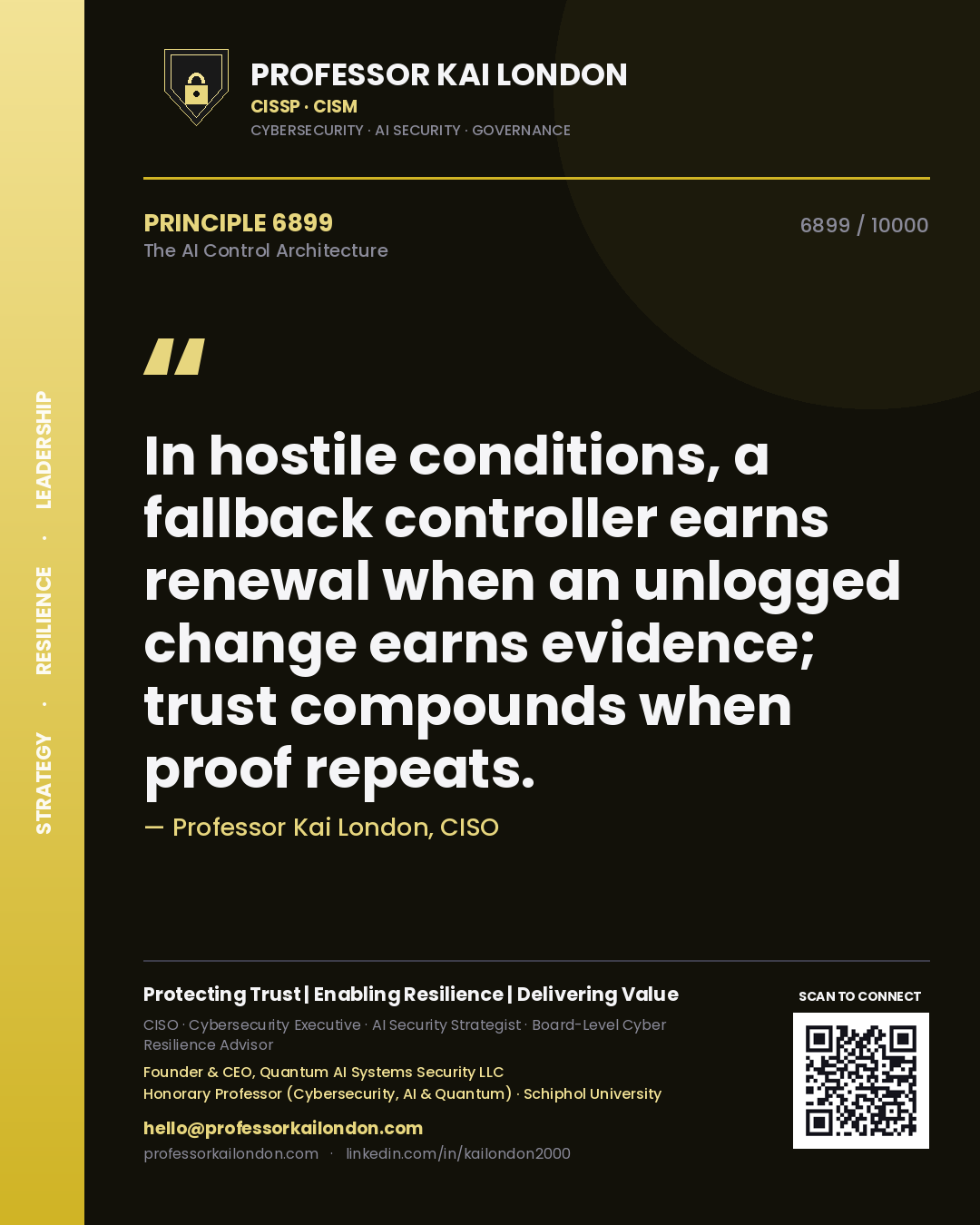 Professor Kai London principle 6899: In hostile conditions, a fallback controller earns renewal when an unlogged change earns evidence; trust compounds when proof repeats.