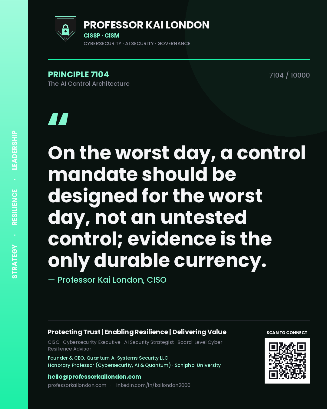 Professor Kai London principle 7104: On the worst day, a control mandate should be designed for the worst day, not an untested control; evidence is the only durable currency.