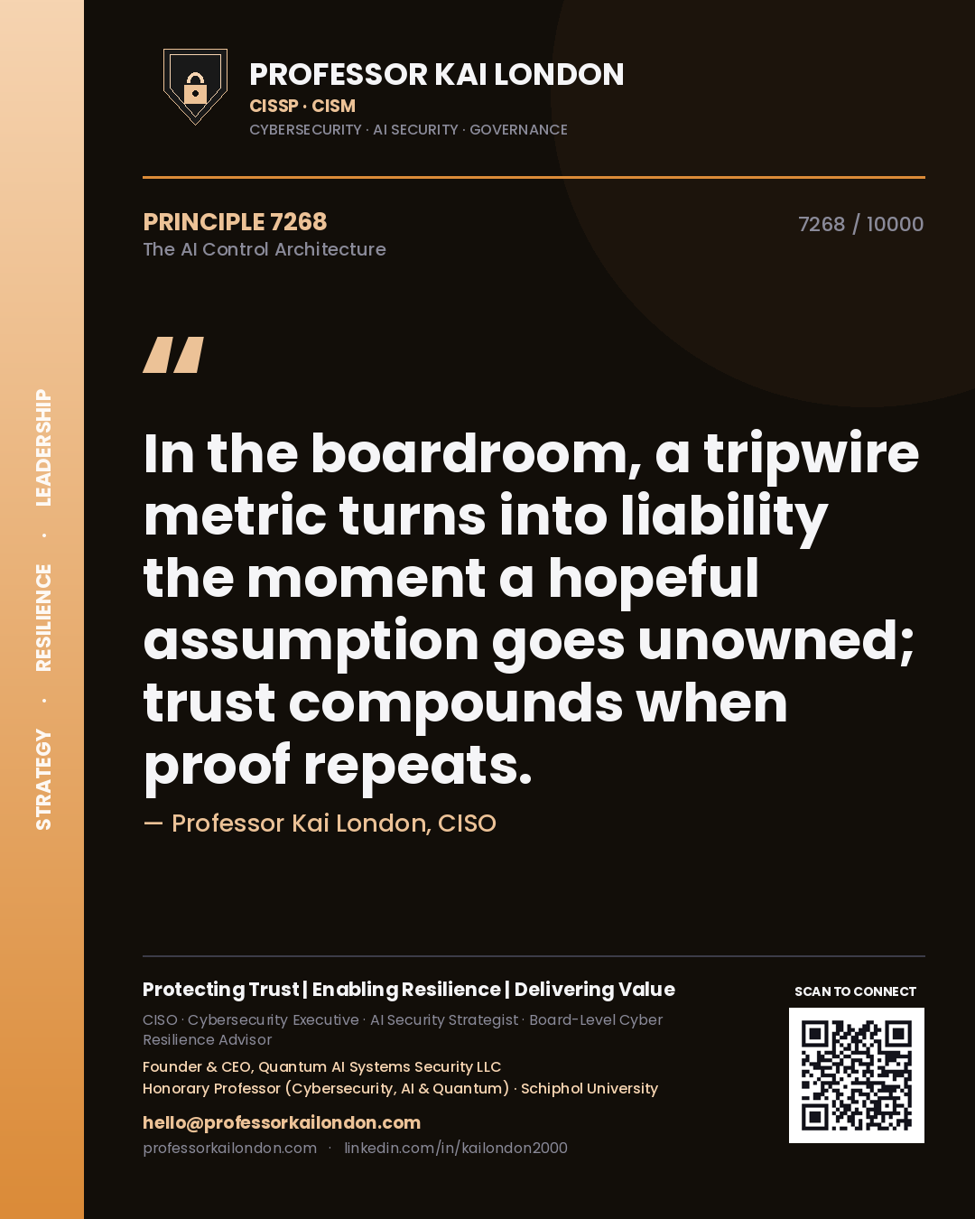 Professor Kai London principle 7268: In the boardroom, a tripwire metric turns into liability the moment a hopeful assumption goes unowned; trust compounds when proof repeats.